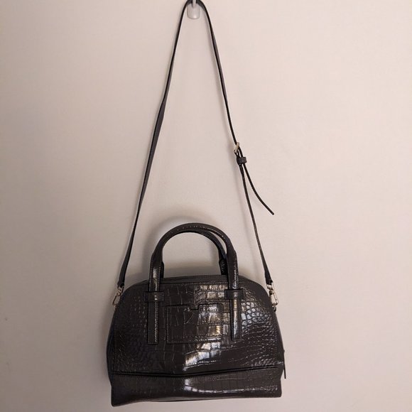 Kate Spade - Medium Grey Croc Embossed Leather Satchel w/ Gold Hardware - Picture 3 of 7